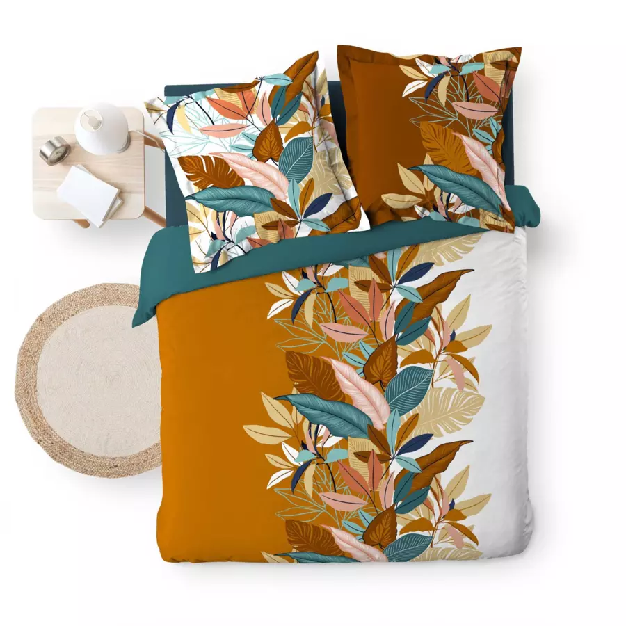Housse de couette et deux taies percale de coton (240 cm) Yucca Orange 5