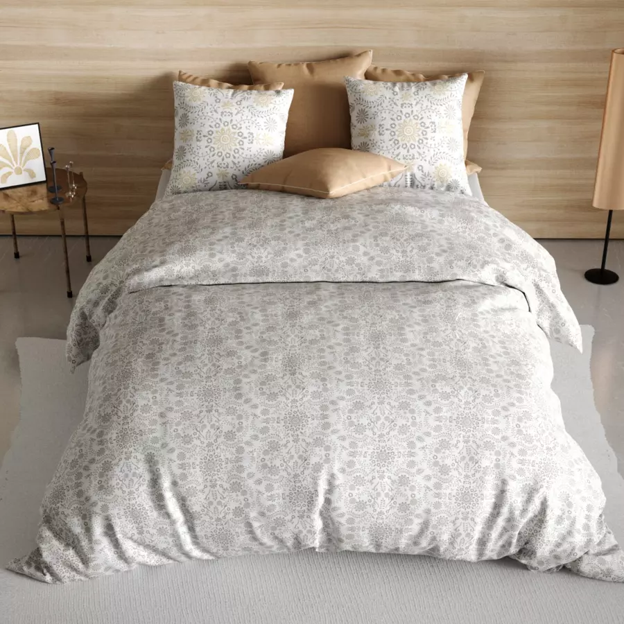 Housse de couette et deux taies coton (240 cm) Vishka Beige 4