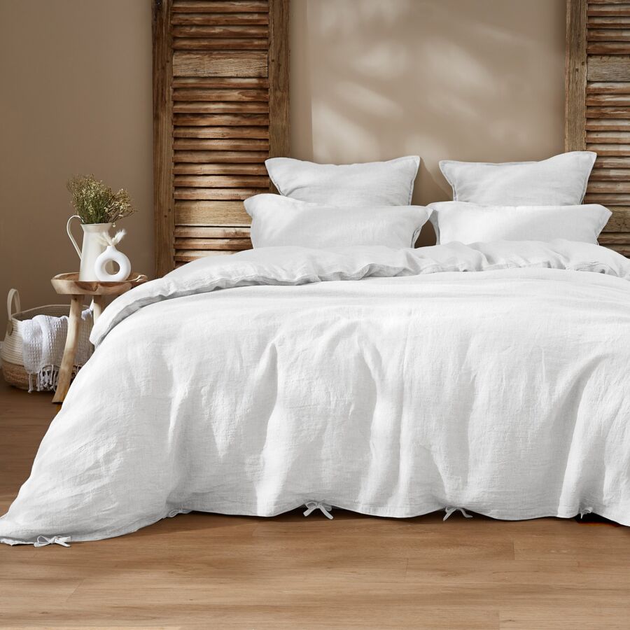 Funda de almohada rectangular en lino lavado (70 cm) Louise Blanco