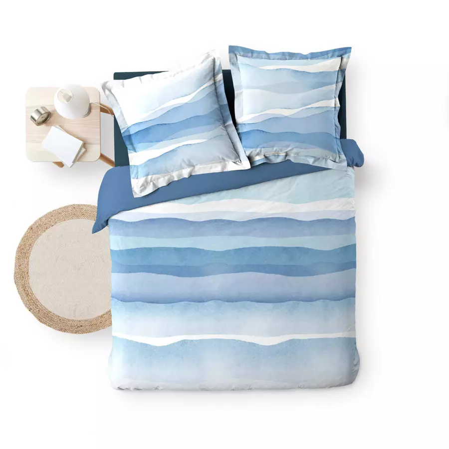 Housse de couette et deux taies coton (240 cm) Azzurra Bleue 5
