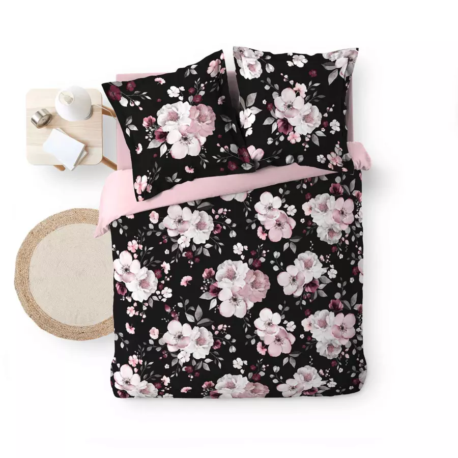 Housse de couette et deux taies percale de coton (240 cm) Velvet Flower Noire 4