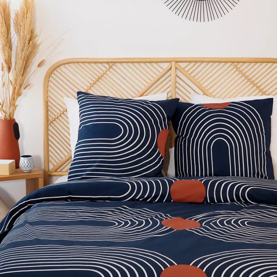 Housse de couette et deux taies coton (260 cm) Cuts Bleu foncé 4