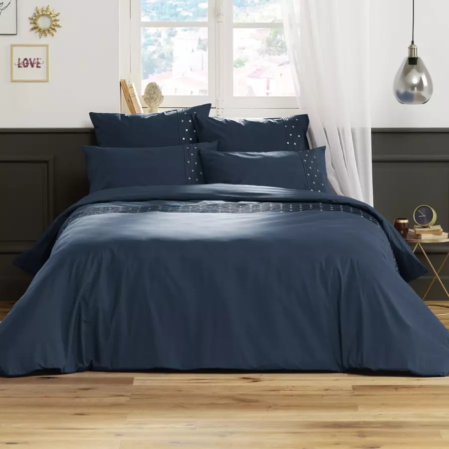 Housse de couette brodée coton (240 cm) Agathe Bleu mûre 4