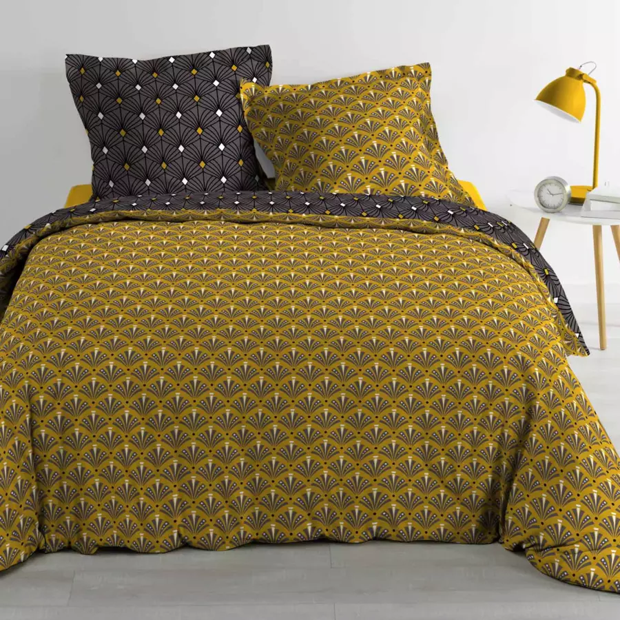 Housse de couette et deux taies coton (240 cm) Meloe Grise 4