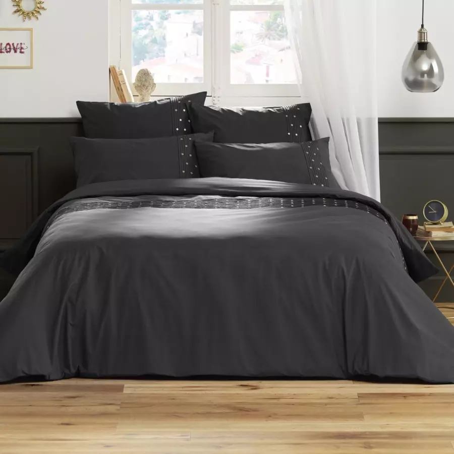 Funda para almohada rectangular  con bordados en algodón (70 cm) Agathe Gris antracita 4
