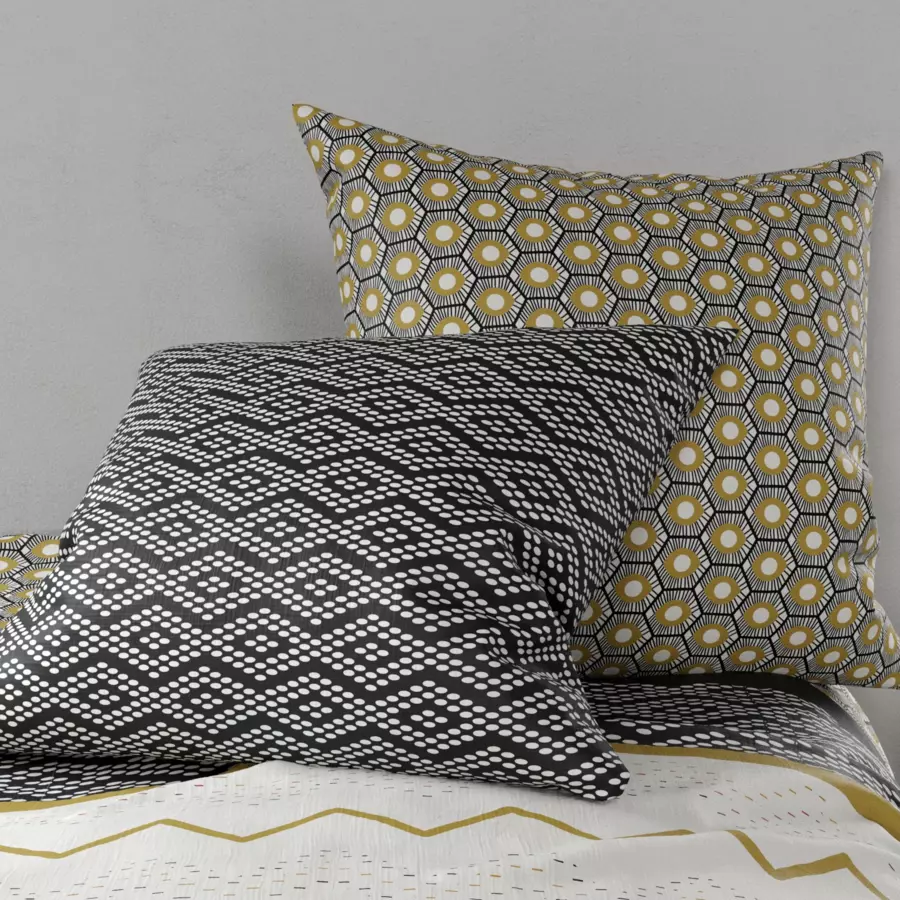 Housse de couette et deux taies coton (240 cm) Mezoa Jaune 4