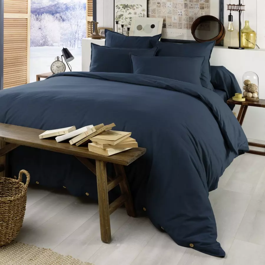 Drap housse flanelle de coton (180 cm) Candice Bleu nuit 5
