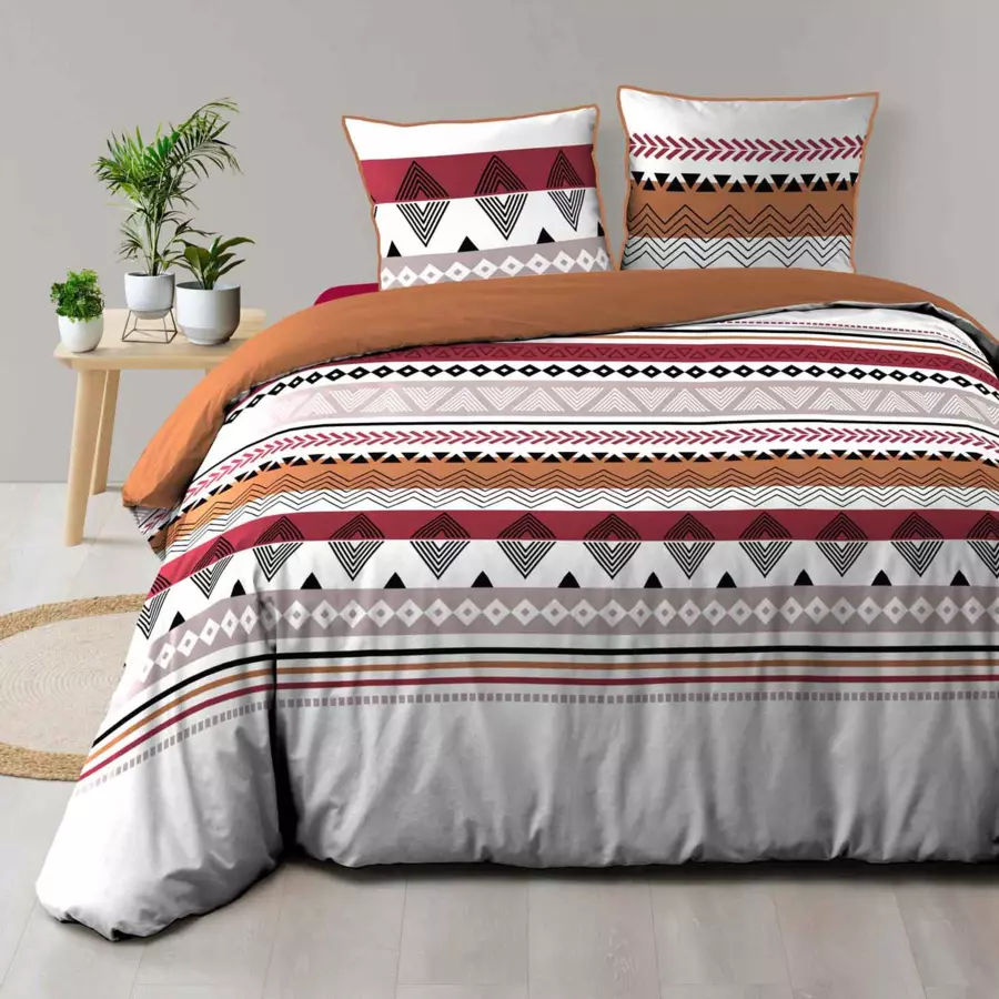 Housse de couette et deux taies coton bio (240 cm) Annette Terracotta 4