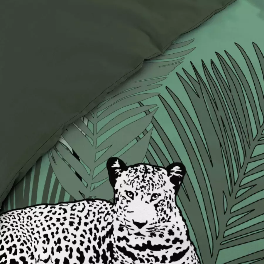 Housse de couette et deux taies coton (260 cm) Leo Jungle Verte 5