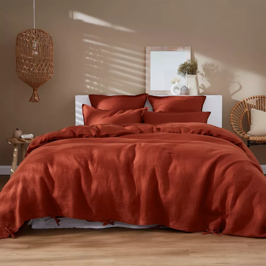 Hoeslaken gewassen linnen (160 cm) Louise Terracotta