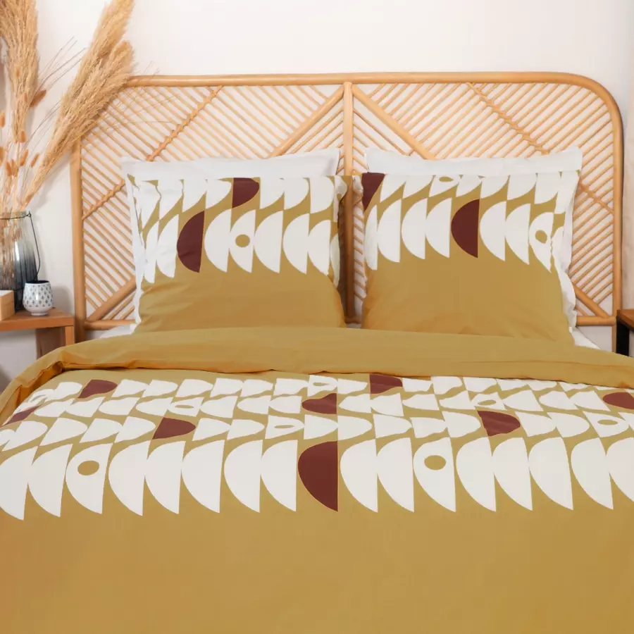 Housse de couette et deux taies coton (240 cm) Aube Marron clair 5