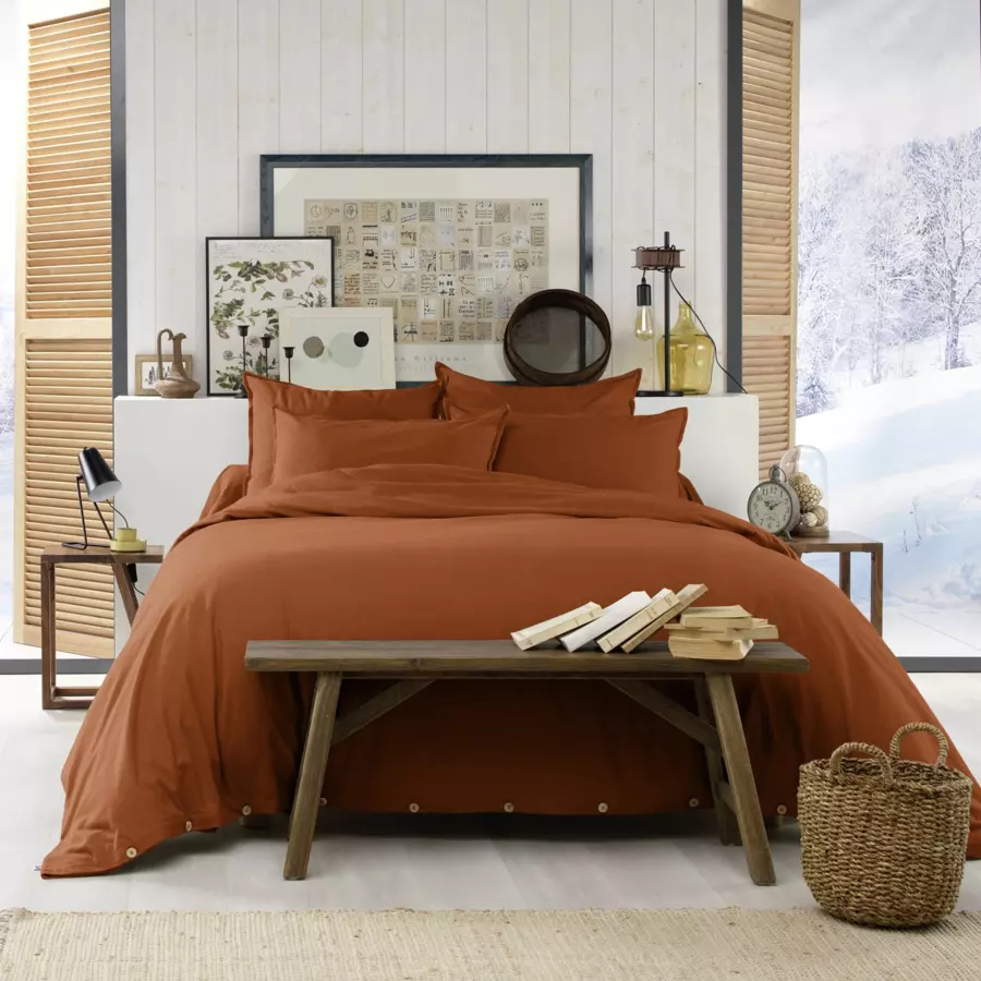 Taie de traversin flanelle de coton (L185 cm) Candice Terracotta 5