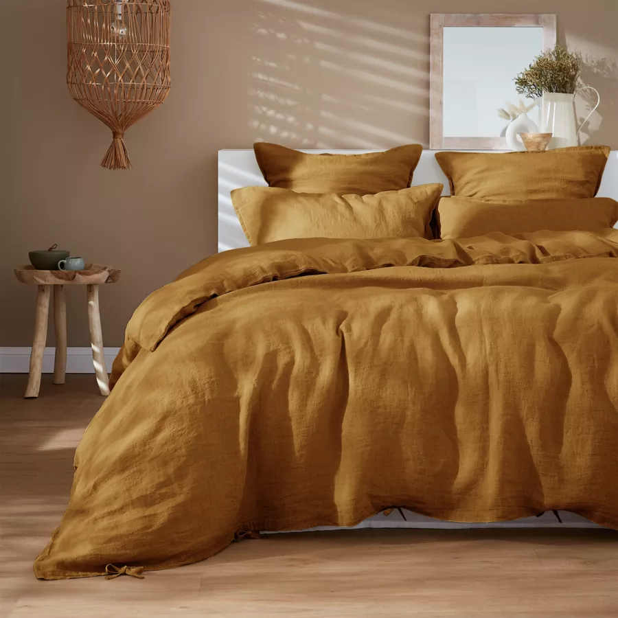 Drap plat lin lavé (270 cm) Louise Caramel