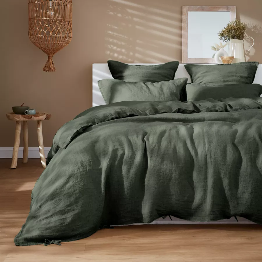 Drap housse lin lavé (180 cm) Louise Vert romarin