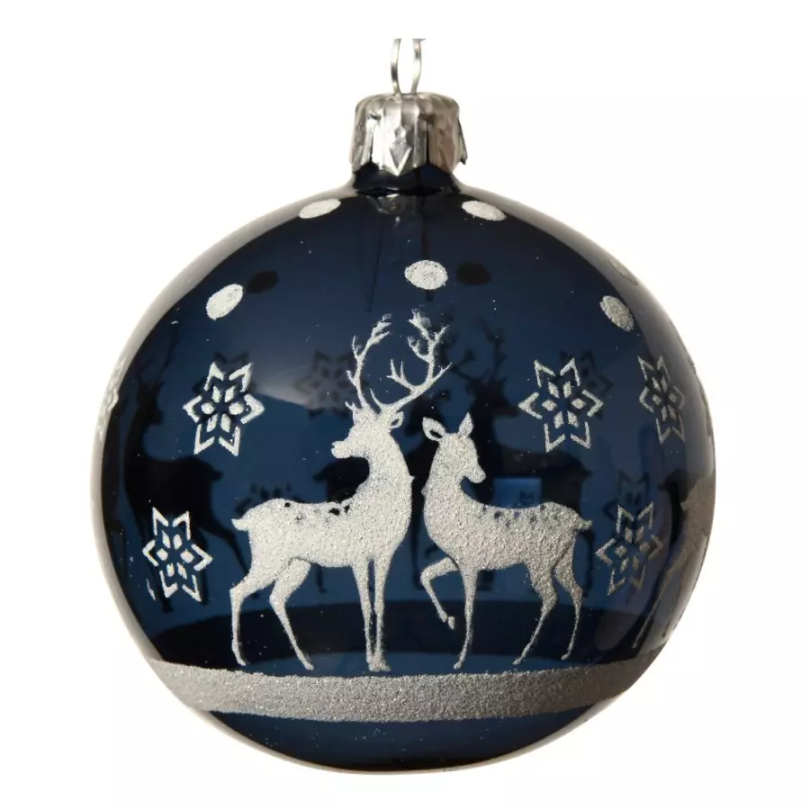 6er set Weihnachtskugeln aus Glas (D80 mm) Sous la neige Dunkelblau  4