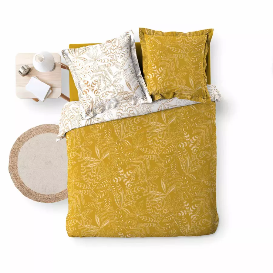 Housse de couette et deux taies coton (260 cm) Belflor Jaune et Or 4