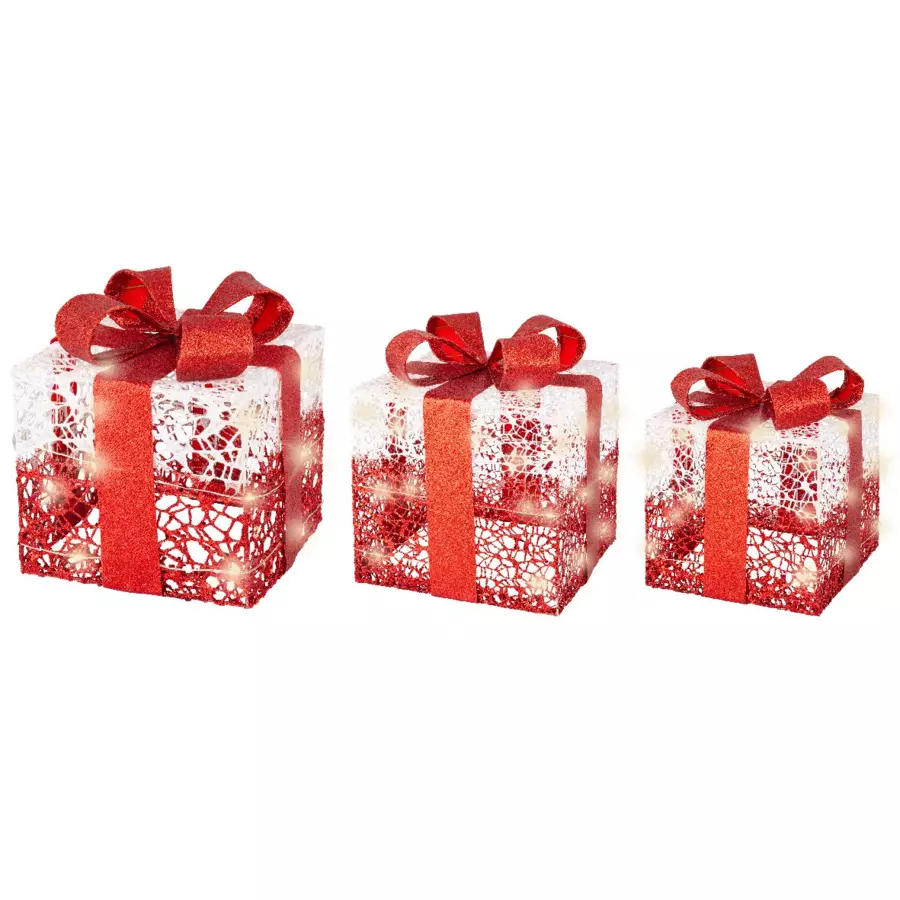 Set van 3 cadeaux Kéry (batterijen) verlicht Warm wit 90 LED 5