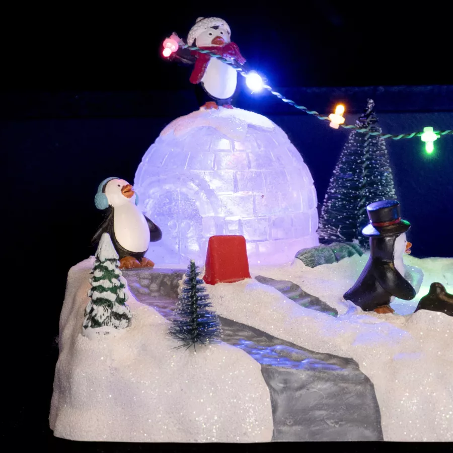 Escena de vida iluminada Parque infantil de los pingüinos a pilas 
