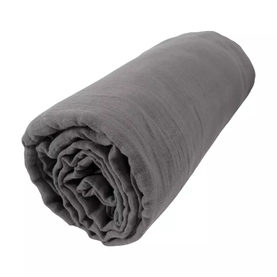 Drap housse gaze de coton (140 cm) Gaïa Gris granit 4