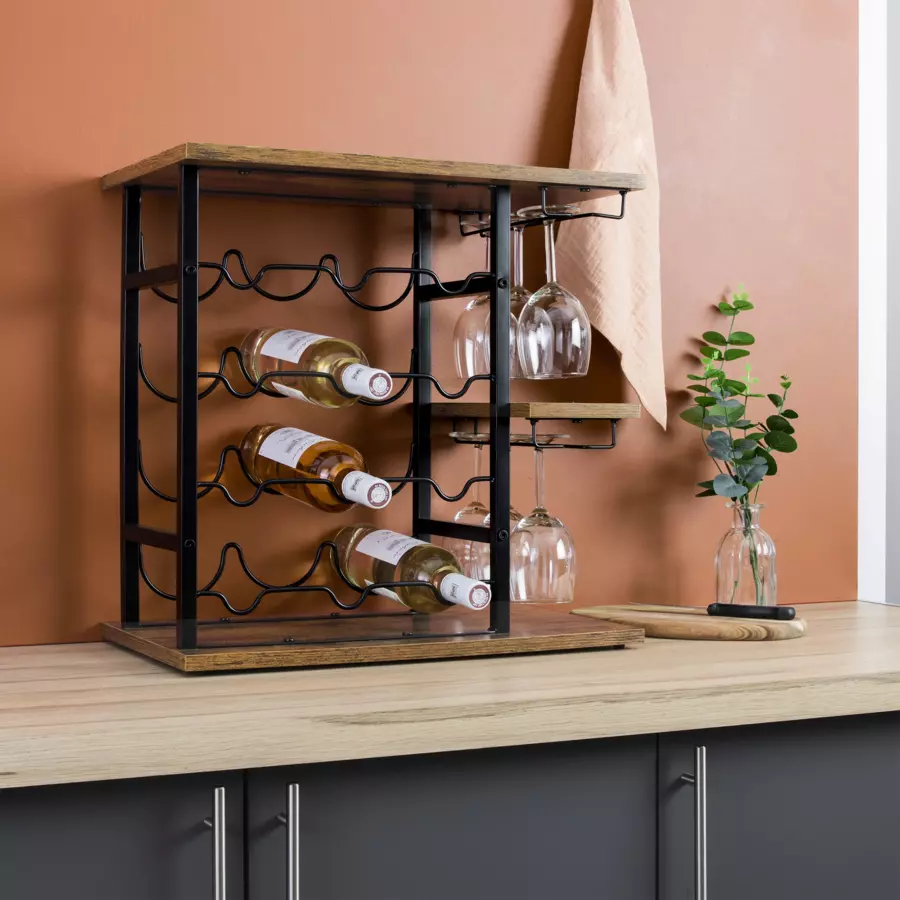 Mueble portabotellas industrial con 12 compartimentos y portavasos (H50 cm) Arthur Negro 4