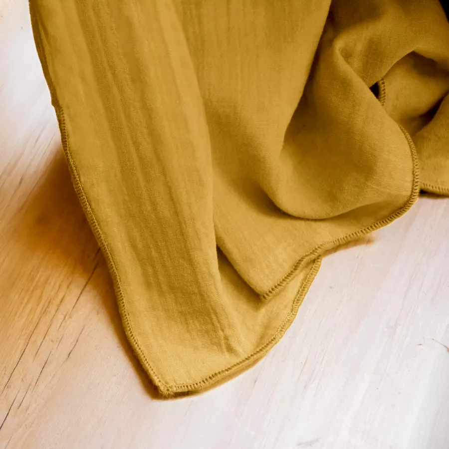 Nappe rectangulaire gaze de coton (L250 cm) Gaïa Jaune safran
