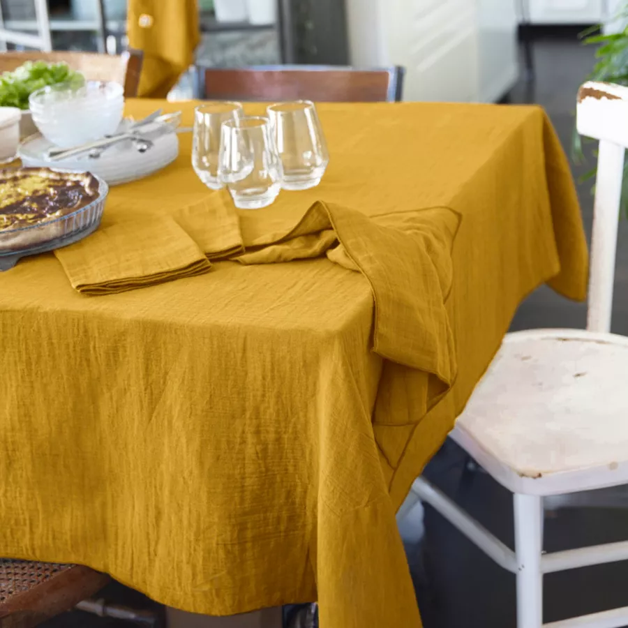 Nappe rectangulaire gaze de coton (L250 cm) Gaïa Jaune safran