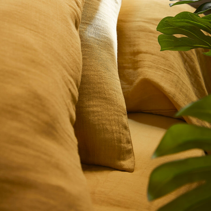 Funda para almohada rectangular en gasa de algodón (L80 cm) Gaïa Amarillo azafrán 4