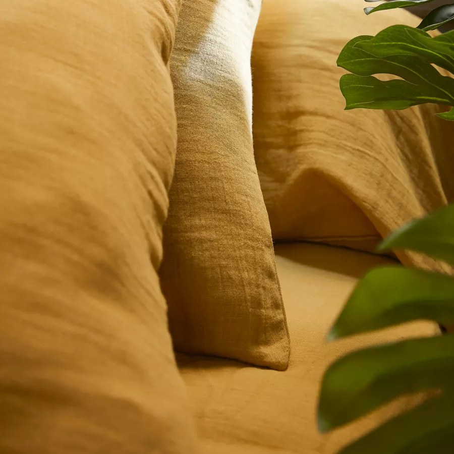 Hoeslaken katoengaas (200 cm) Gaïa Saffraangeel 