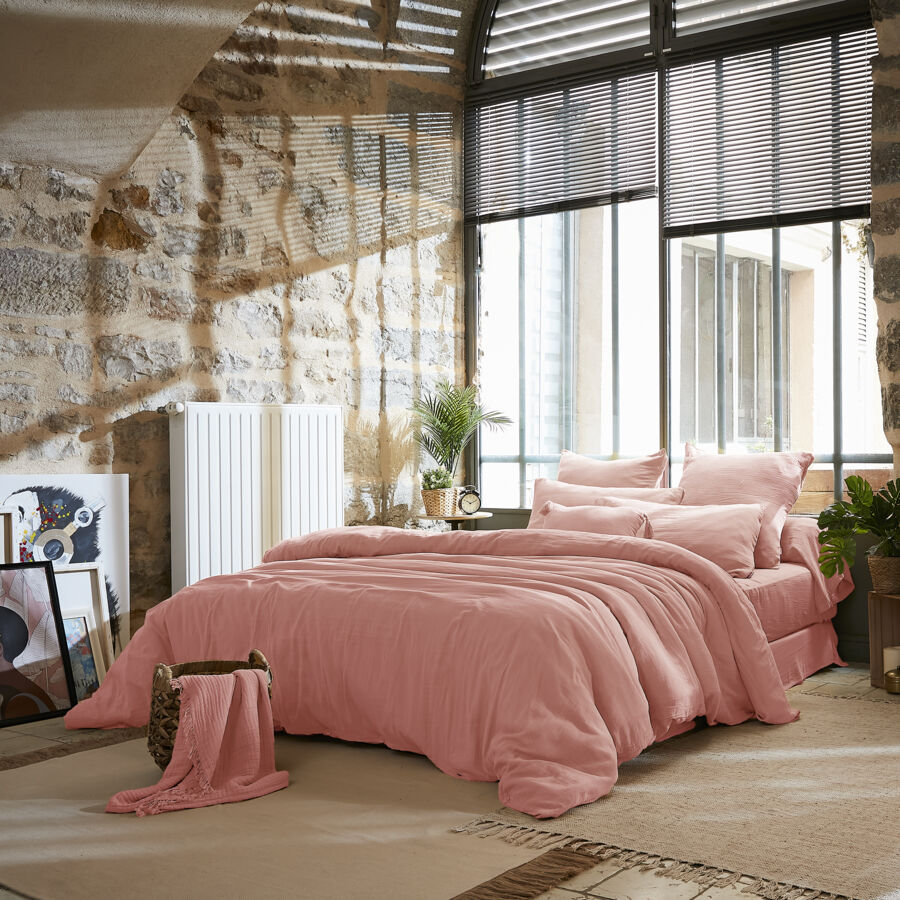 Bettbezug aus Baumwoll-Gaze (260 cm) Gaïa Rosa