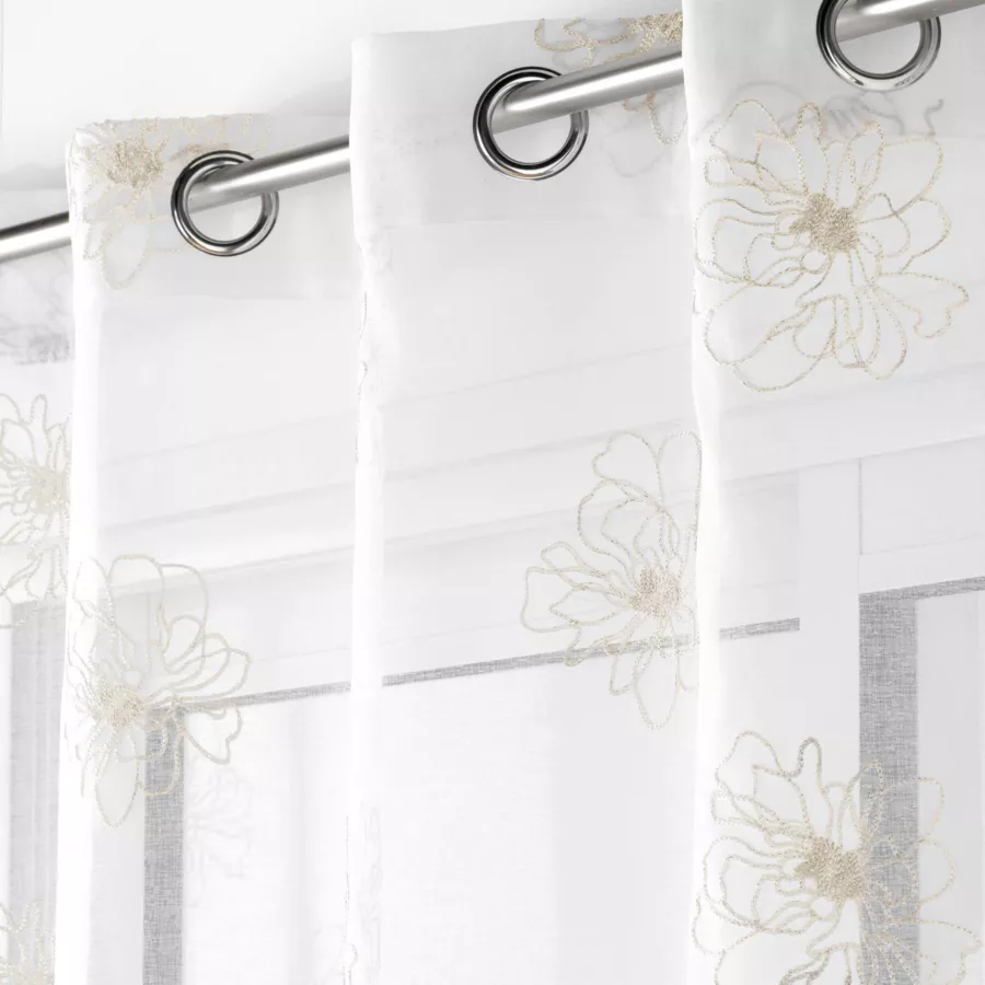 PANNEAU A OEILLETS 140 x 240 CM VOILE SABLE BRODE METALLISE SUBLIMINI OR