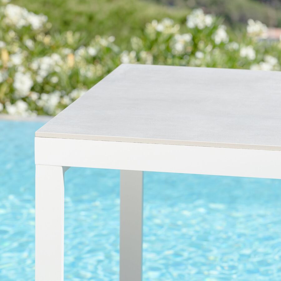 Tavolo da giardino 8 posti Allumino/Ceramica Kore (180 x 90 cm) - Bianco/Grigio chiaro