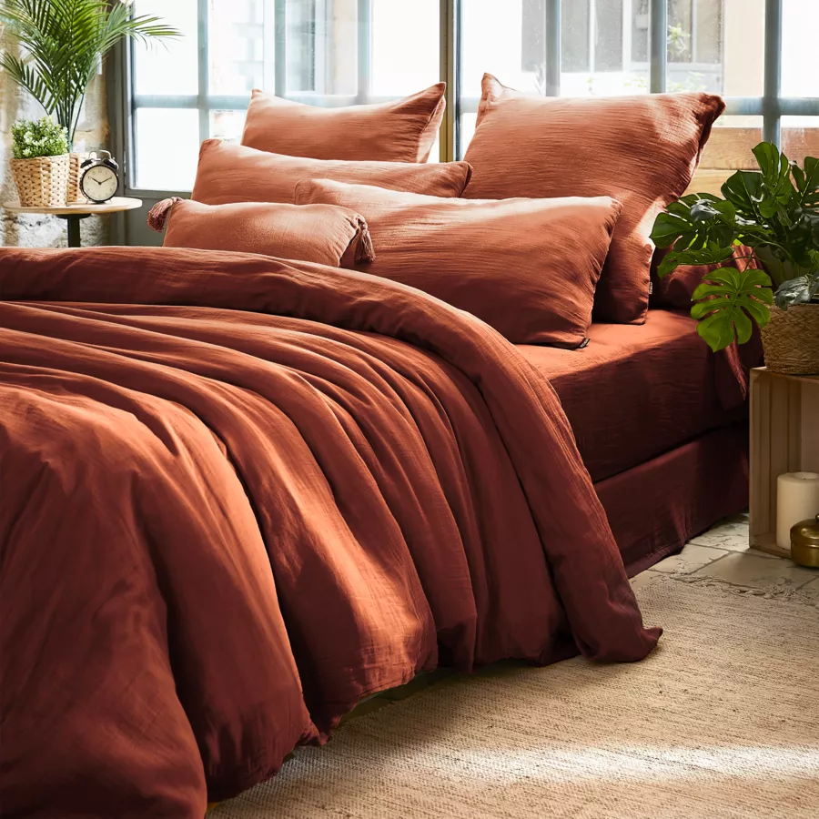 Federa rettangolare garza di cotone (L70 cm) Gaïa Terracotta