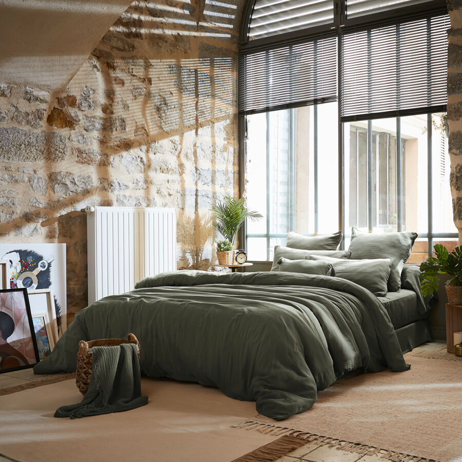 Bettbezug aus Baumwoll-Gaze (240 cm) Gaïa Rosmaringrün