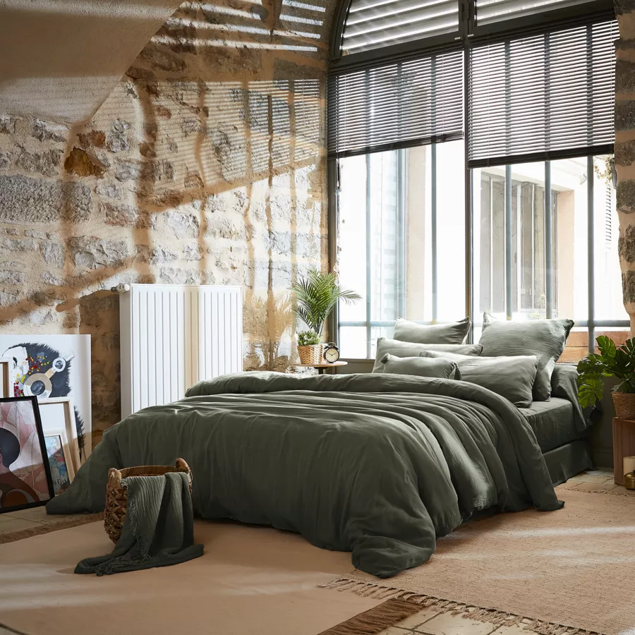 Drap plat gaze de coton (240 cm) Gaïa Vert romarin