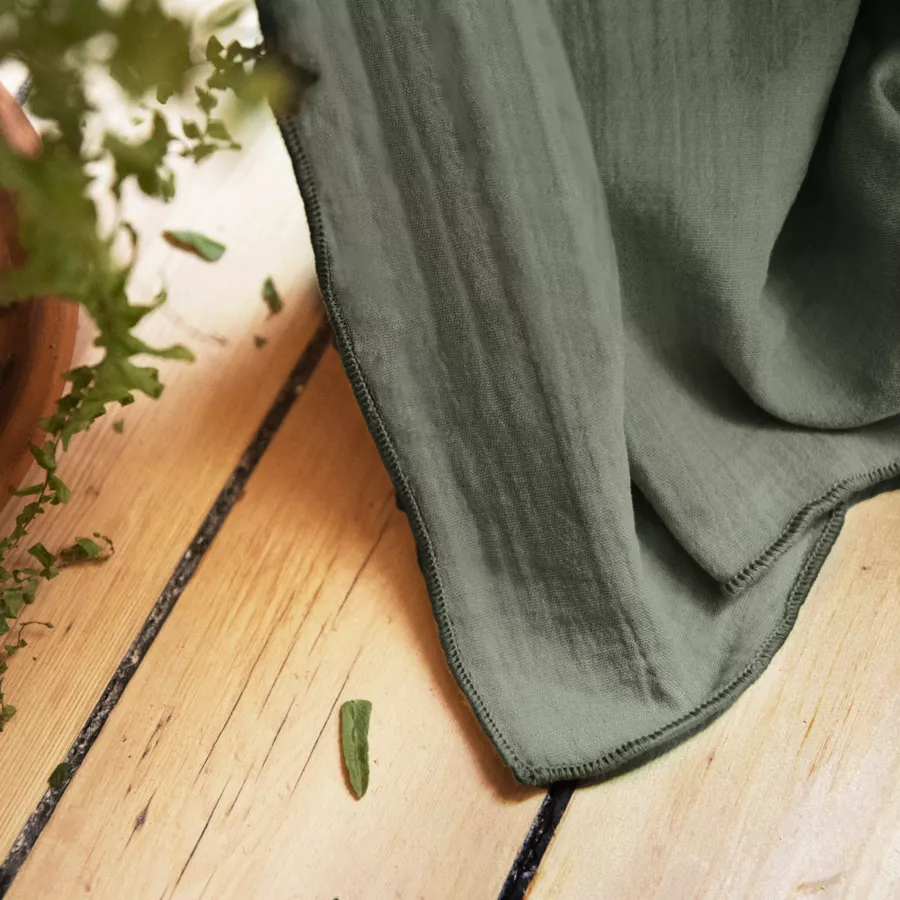 Rideau gaze de coton ajustable (140 x max 300 cm) Gaïa Vert romarin 6