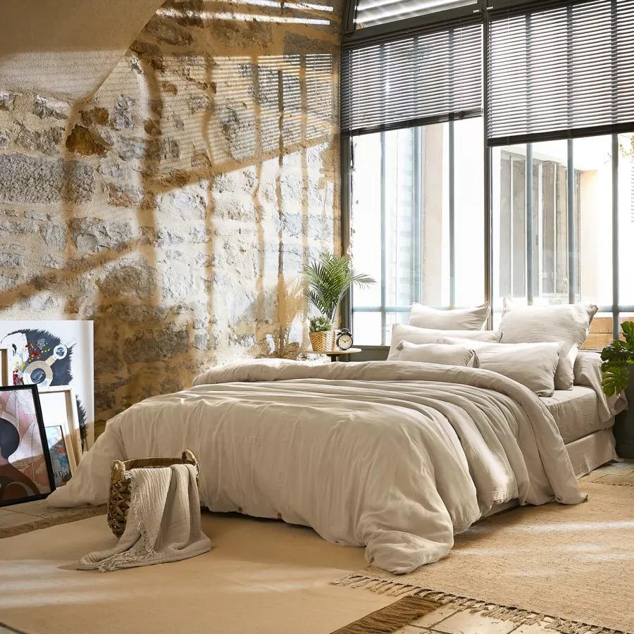 Bettbezug aus Baumwoll-Gaze (260 cm) Gaïa Beige