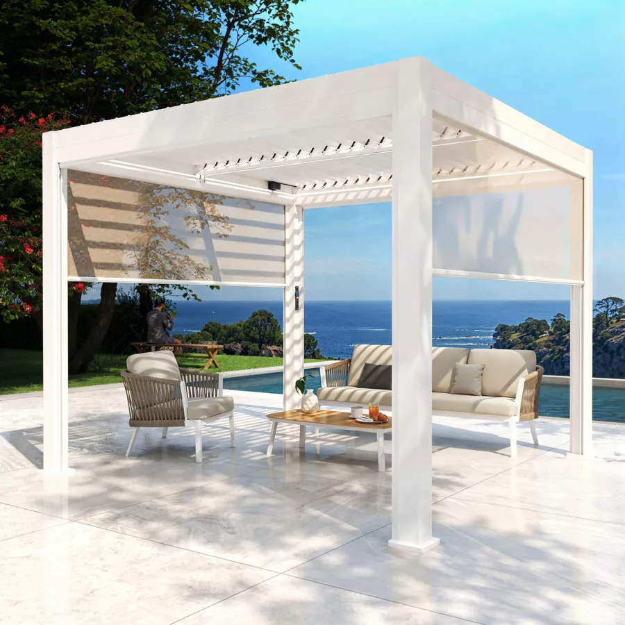 PERGOLA BIOCLIMATIQUE MOTORISEE AVEC LED 3X3  BLANC