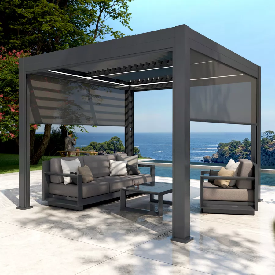 Gemotoriseerde zelfdragende bioklimatologische aluminium pergola (3 x 3 m) LED - Antraciet