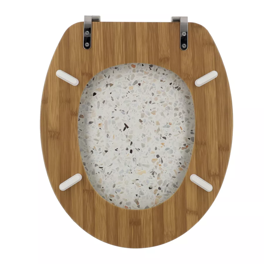 ABATTANT WC MDF 18 POUCES COUVERCLE DESIGN IMPRIMEE ET ASSISE FACON BAMBOU ATTACHES ACIER INOXYDABLE - TERRAZZO