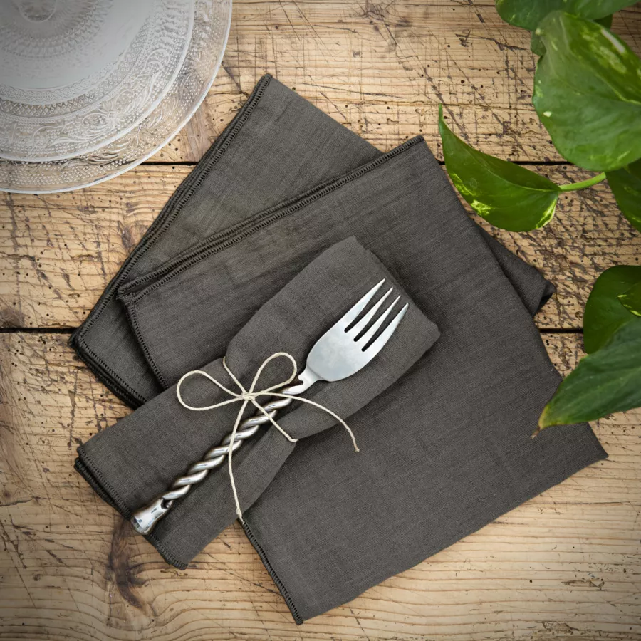 Lot de 3 serviettes gaze de coton Gaïa Gris granit