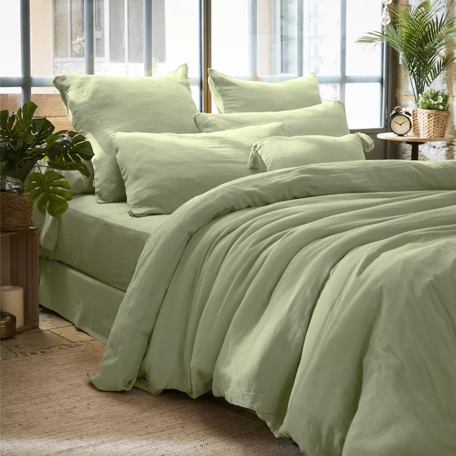 Federa rettangolare garza di cotone (L80 cm) Gaïa Verde tiglio