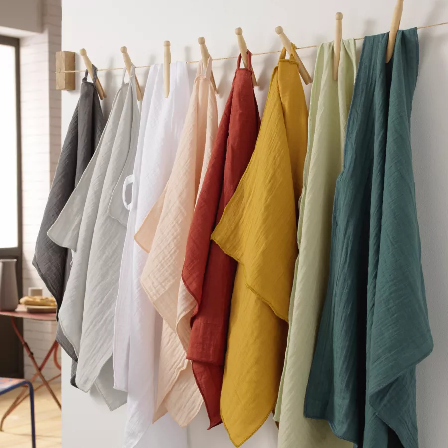 Lote de 2 paños de cocina de gasa de algodón (70 cm) Gaïa Verde tilo
