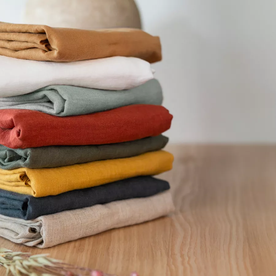 Lot de 3 serviettes lin lavé Louise Jaune moutarde