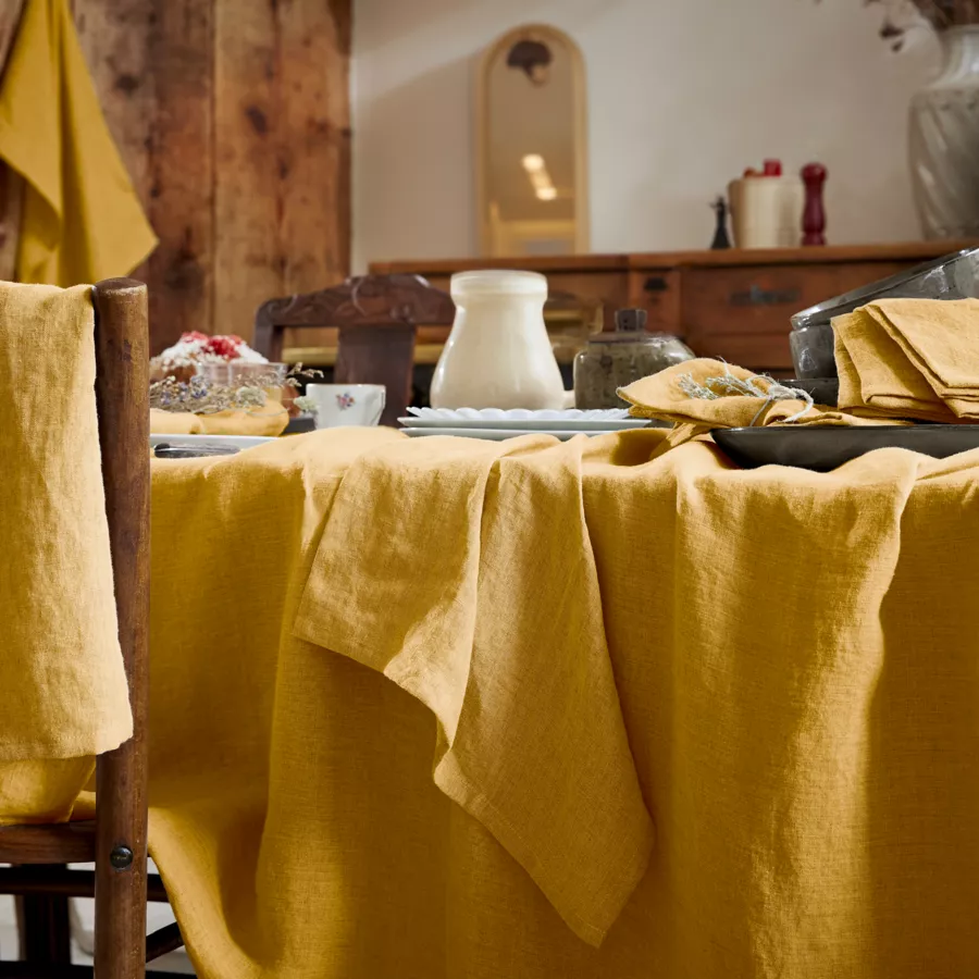 Lot de 3 serviettes lin lavé Louise Jaune moutarde