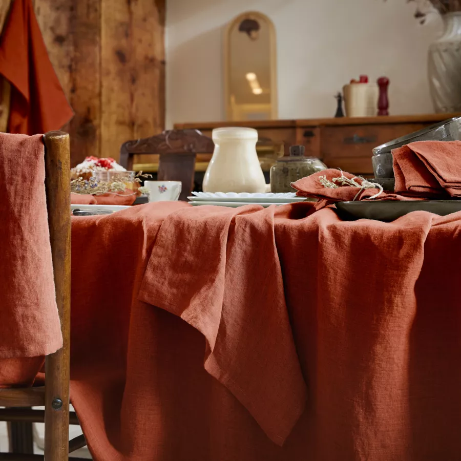 Tovaglia rettangolare lino lavato (L350 cm) Louise Terracotta