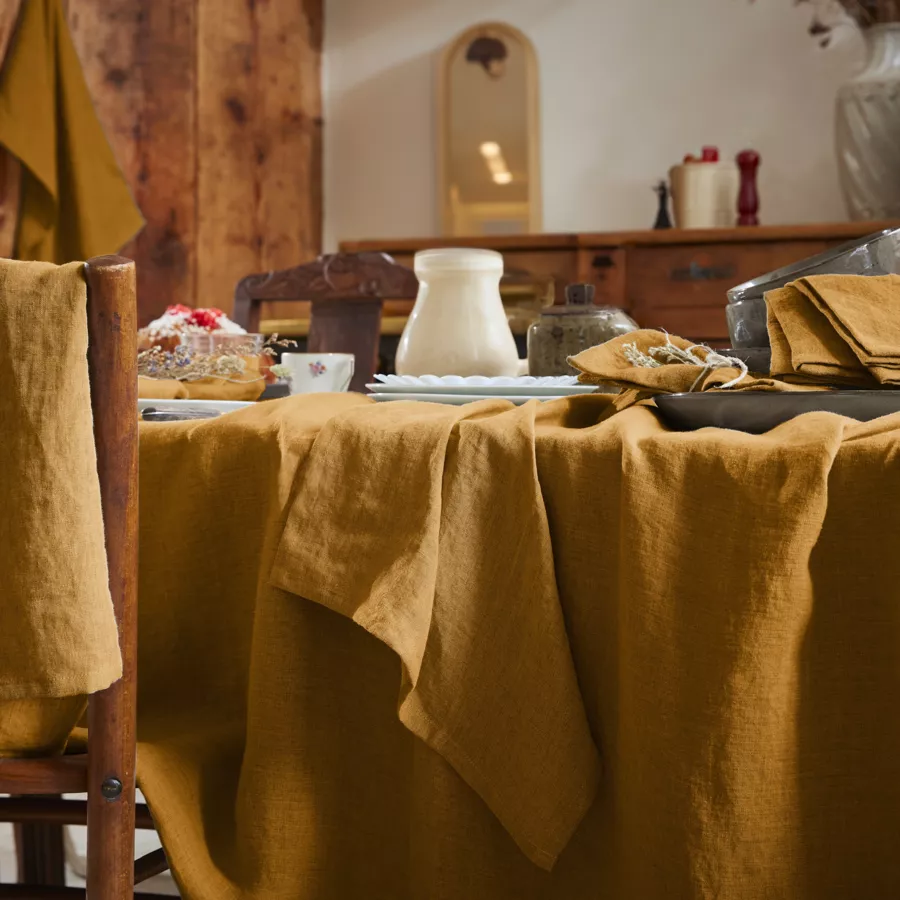 Mantel rectangular lino lavado (L250 cm) Louise Caramelo