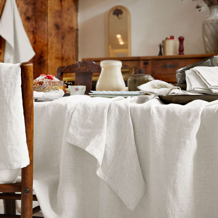 Tafelkleed rechthoekig gewassen linnen (L350 cm) Louise Wit