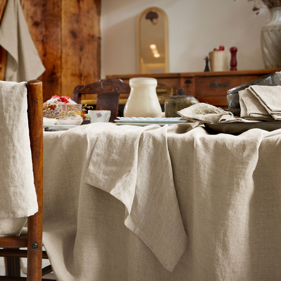 Rechteckige Tischdecke aus gewaschenem Leinen (L250 cm) Louise Beige