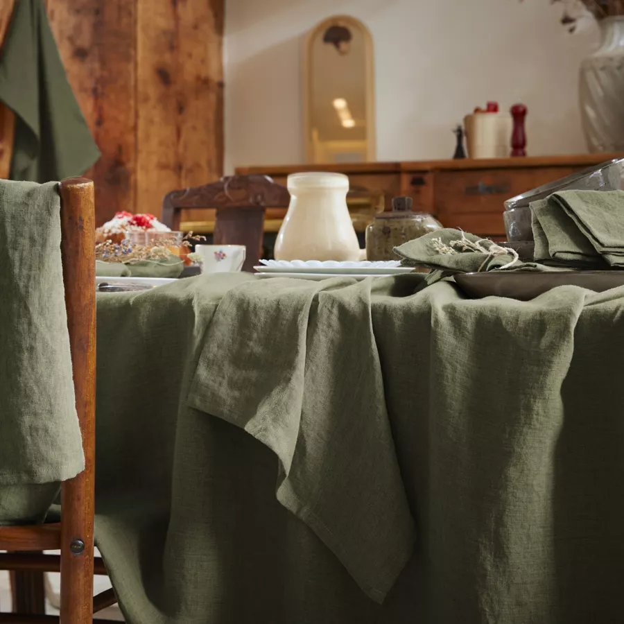 Tovaglia rettangolare lino lavato (L350 cm) Louise Verde rosmarino