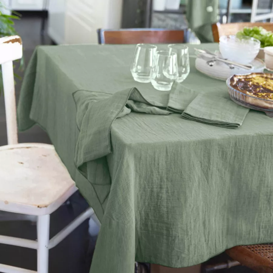 Tovaglia rettangolare in garza di cotone (150 x 350 cm) Gaïa Verde eucalipto